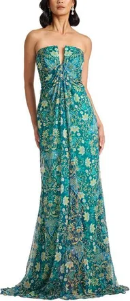 Tadashi Shoji Floral Strapless Gown in Tea Leaf/multi at Nordstrom, Size 14