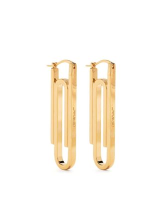Off-white engraved-logo safety-pin earrings - Gold