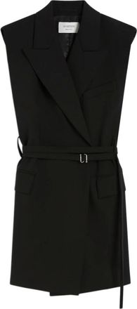 Sportmax Jassen, Dames, Zwart, S, Wol, Zwarte Wollen Blazer met Metalen Gesp