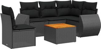 vidaXL Vidaxl - Set De Sof&aacute;s De Jard&iacute;n 6 Piezas Y Cojines Rat&aacute;n Sint&eacute;tico Negro