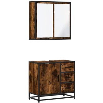 vidaXL Vidaxl - Set De Muebles Ba&ntilde;o 2 Pzas Madera Contrachapada Roble Ahumado