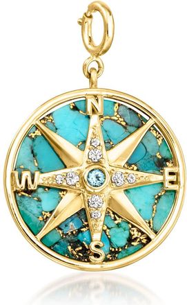 Ross-Simons Turquoise and White Topaz Compass Charm With Single Swiss Blue Topaz in 18kt Gold Over Sterling