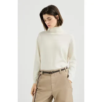 Brunello Cucinelli Cashmere turtleneck sweater with monili in White at Nordstrom, Size Xxx-Large