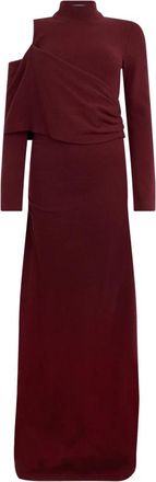 Alberta Ferretti Lange bordeauxrode jurk met off-the-shoulder detail - Dames - Avondkleed - Bruin - S - Wol - Kleedjes