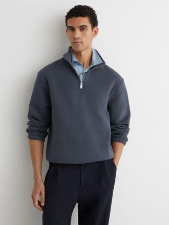 Reiss Airforce Blue Cotton-blend Washed Half-zip Sweatshirt, Xxl