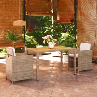 vidaXL Set Comedor De Jard&iacute;n 3 Pzas Con Cojines Rat&aacute;n Sint&eacute;tico Beige Vidaxl