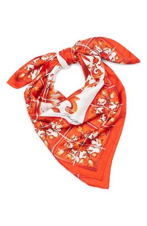 Dolce & Gabbana Majolica Print Silk Square Scarf in Maiolica 7 Orange at Nordstrom