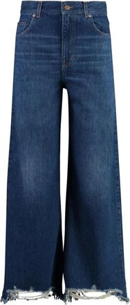 Chlo&eacute; Wide Leg Cropped Jeans met Ruwe Zoom - Dames - Loose Fit Jeans - Blauw - W27 - Katoen - Jeans