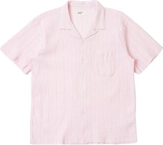 Universal Works Road Shirt Lily Stripe - Heren - Korte mouwen Overhemden - Roze - M - Overhemden