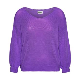 Americandreams Milana LS Light Cotton Knit - Dames - V-hals truien - Paars - S - Katoen - Truien & Vesten