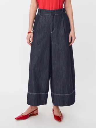 Masai High-Rise Wide-Leg Cropped Jeans in Dark Denim at Nordstrom, Size Xx-Large