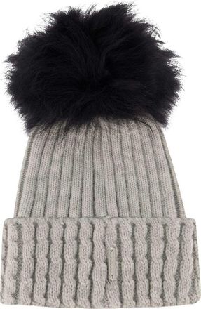 Gorski Knit Hat With Pompom in Light Gray/black at Nordstrom