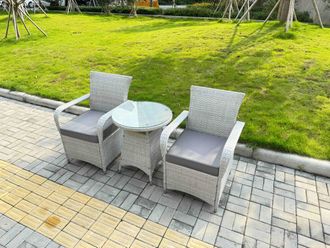 Fimous Rattan Garden Furniture Set Outdoor Bistro Set Light Grey Mixed
