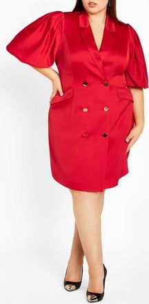 City Chic Julissa Short Sleeve Satin Blazer Dress in Red at Nordstrom