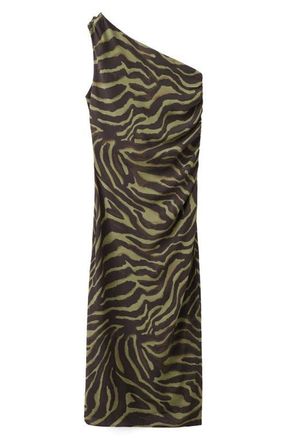 Mango Printed One-Shoulder Midi Dress in Green at Nordstrom, Size 10