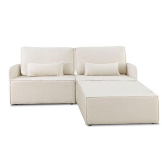 Really Nice Things Sofa 2 plazas Chaiselongue tapizado boucl&eacute; y pino Blanco Nieve