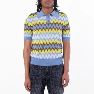 Versace Jacquard Wave Knit Polo Shirt, Brand Size 50 ( US Size 40 )