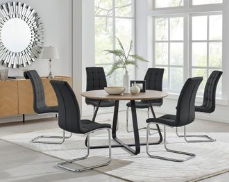 Furniturebox Santorini Brown Round Dining Table & 4/6 Murano Chairs in Black