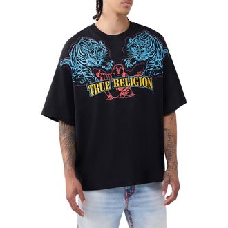 True Religion Tiger Logo Oversize Cotton Graphic T-Shirt in Jet Black at Nordstrom, Size Xxx-Large