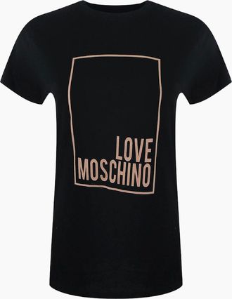 Love Moschino Womens Love Moschino Pink Box Logo Black T-Shirt - Size: 18/16