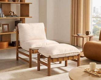 Castlery Nimbus Chair with Ottoman, (Genova) Natural by Castlery, Multi Color