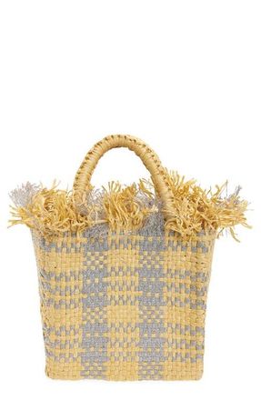 Pamela Munson Mini Check Mate Raffia Handbag in Silver at Nordstrom