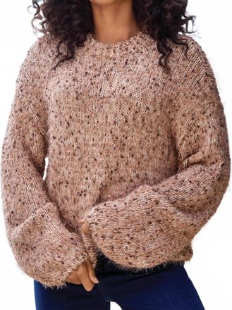 Tribal Crew Neck Puff Sleeve Sweater In Almond Latte