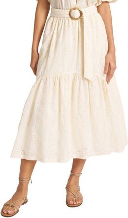 Matty M Liora Eyelet Belted Midi Skirt in Ivory at Nordstrom, Size X-Small