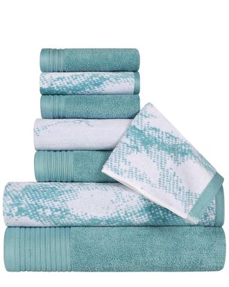 Superior Quick-Drying Solid And Marble Effect 8Pc Cotton Towel Set