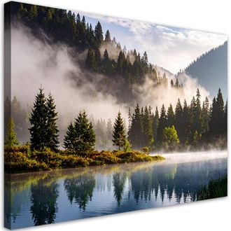 Feeby Impresi&oacute;n De Imagen Bosque En La Niebla Junto Al Lago Paisaje 100x70