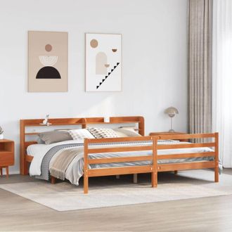 vidaXL Vidaxl - Cama Sin Colch&oacute;n Madera Maciza De Pino Marr&oacute;n Cera 200x200 Cm