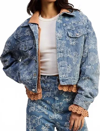 En Saison Opal Cropped Jacket In Medium Wash Denim