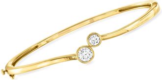 Ross-Simons Lab-Grown Diamond 2-Stone Bypass Bangle Bracelet in 18kt Gold Over Sterling