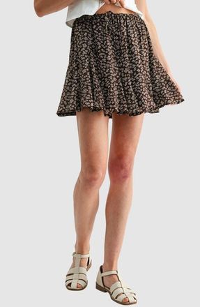 All in Favor Floral Elastic Waist Miniskirt in Brown Cream Floral at Nordstrom, Size X-Small