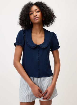 Twik Womens Puff-sleeve Peter Pan collar blouse