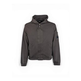 C.P. Company Light Jackets, male, Black, Size: XL Cotton Diagonal Fleece Zip Hooded Sweatshirt