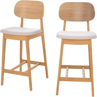 Rendez-Vous D&eacute;co Set de 2 sillas para isla central en madera y tela beige 66 cm