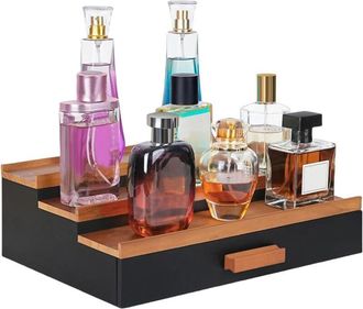 OEM Organizador De Madera Maciza Para Perfumes Y Accesorios - Bandeja De 3 Niveles Con Caj&oacute;n Para Ba&ntilde;o, Afeitado Y Almacenamiento - Ulisem