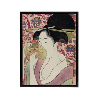 Artery8 Woman With A Comb Portrait Framed Canvas Wall Art Print Utamaro Kitagawa in Pink | Size: W24 x H32