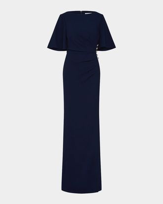 Rebecca Vallance Gimlet Pleated Crepe Column Gown