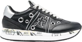 Premiata Zwarte leren en stoffen sneakers met zilveren details en studs - Dames - Sneakers - Zwart - 36 EU - Leer - Schoenen