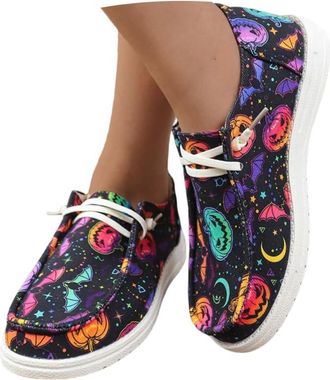 Generic Pumpkin Shoes for Women,Halloween Canvas Sneakers for Women,Slip-On Loafers Canvas Halloween Sneakers,Platform Slip on Flat Loafers,Low Top Casual Foo