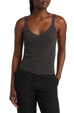 Mango Kling Metallic Knit Tank in Black at Nordstrom, Size Large