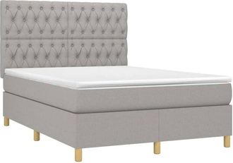 vidaXL Cama Box Spring Colch&oacute;n Y Luces Led Tela Gris Claro 140x200 Cm Vidaxl