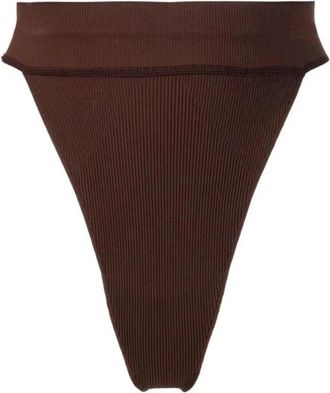 ADĀMO Andrea Adamo Ribbed High-Waisted Thong - Dames - Onderbroek - Bruin - XS - Ondergoed