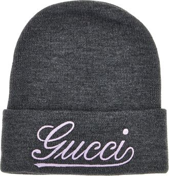 Gucci Logo Embroidery Beanie Cappelli Grigio-Donna