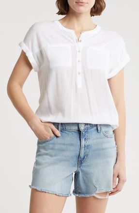 Lucky Brand Mixed Media Short Sleeve Cotton Henley Top in Lucky White at Nordstrom Rack, Size X-Large