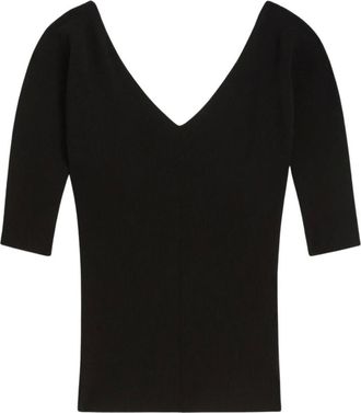 Max Mara Truien & Vesten, Dames, Zwart, S, Polyester, Oceano V-hals Ribgebreide Trui