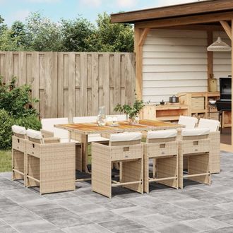 vidaXL Set Comedor De Jard&iacute;n 11 Pzas Con Cojines Rat&aacute;n Sint&eacute;tico Beige Vidaxl