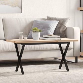 Berkfield Home Coffee Table X-Frame 100x50x45.5 cm Solid Wood Pine & Steel in Brown
